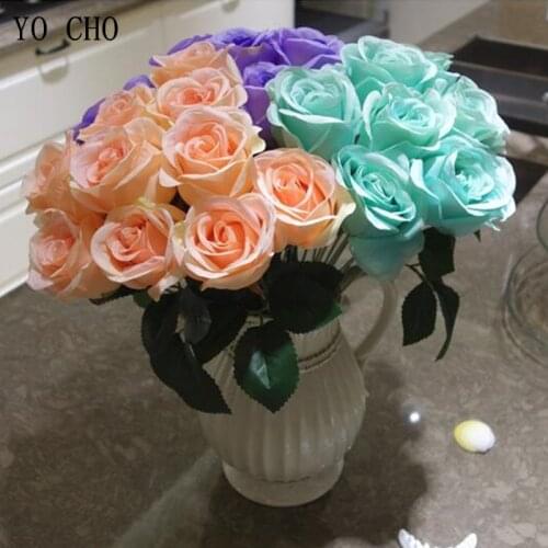 12 Heads/Bouquet Roses Artificial Flowers Bundle Silk Roses Bridal Bouquet Wedding Party Home Table Decoration Fake Rose Flowers