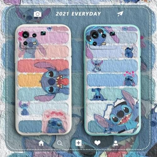 Disney Stitch Oil Painting Mobile Shell Graffiti Silicon Liquid Glue Protective Cover Soft Shell for Xiaomi 11 10 9 Pro Se