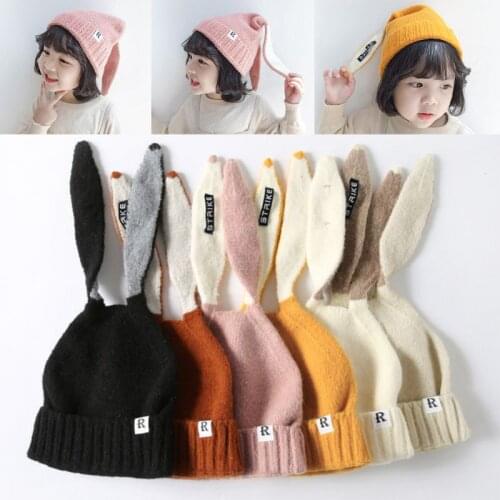 Kids Girl&Boy Baby Winter Warm Knitted Cap Cute Rabbit Long Ear Beanie Hat 2019 Autumn Hats