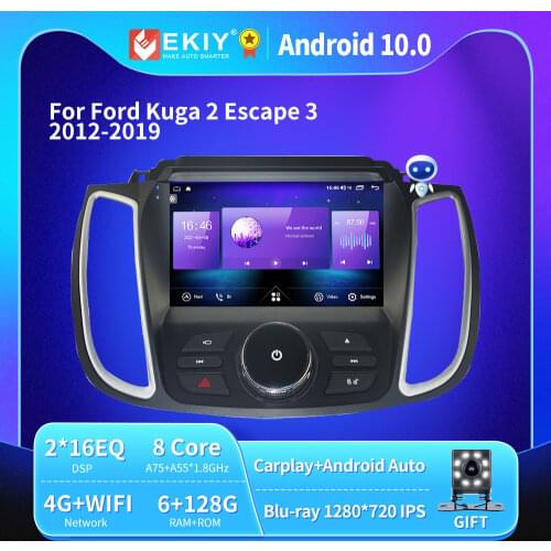 EKIY 4G LTE IPS DSP Android 10 6G+128G Autoradio For Ford Kuga 2 Escape 3 2012-2019 Car Radio Multimedia Video Player No 2 din