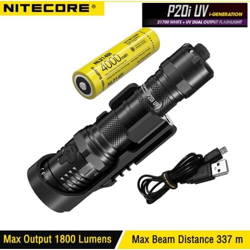 NITECORE P20i UV 21700 Whitelight+ UV Dual Output Flashlight 1800LM beam distance 337M USB charging Torch With NL2140i Battery