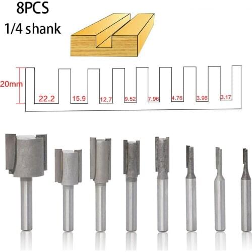 1/4 Shank 6.35MM 8PCS high quality Straight/Dado Router Bit For wood Set Diameter cnc Wood Milling Cutter