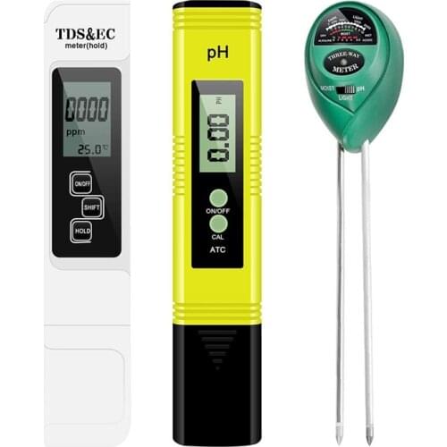 PH and TDS Meter, 3-In-1 TDS EC Temperature Tester, Test Pen and Soil Test Kit, Light & PH for Home and Garden