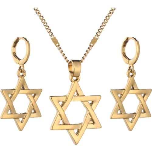 Israel Star Hexagram Pendant Necklaces Magen David Hexagonal Star Tantrism Jewish Star Gold Color Jewelry