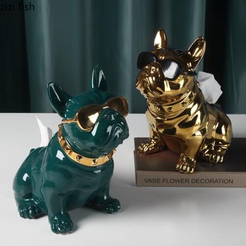 Sunglasses French Bulldog Tissue Box Ceramic Paper Towel Organizer Home Use Quality Porcelain Tissue Boxes Home Decoration