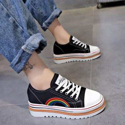 2020 Women Rainbow Retro Increased Sneakers Shoes Flats Thick Bottom Sneakers Walking Shoes Lace Up Outdoor Womens Shoes W31-50