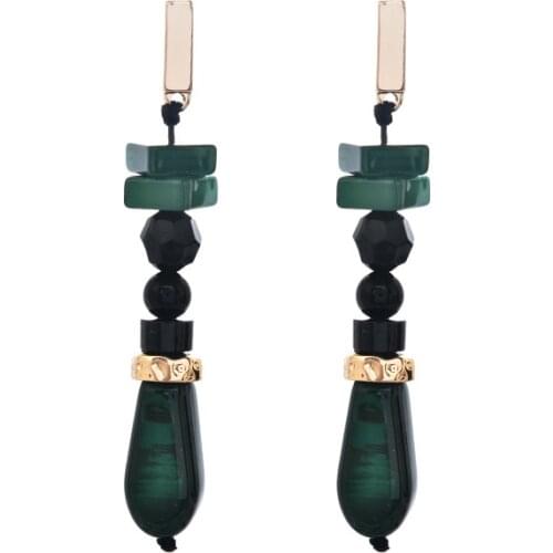 Water Drop Round Beads Square Alloy Metal Multi Element Handmade Combination Acrylic Horn Plate Dangle Earrings