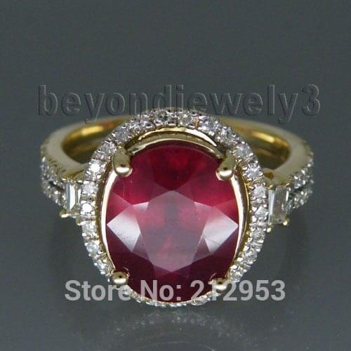 Vintage Oval 8x10mm 3.85Ct Solid 14kt Yellow Gold Red Ruby Engagement Ring for Women Jewelry