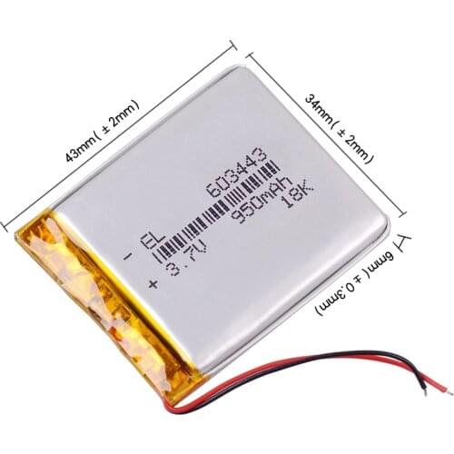 950mAh 603443 Lithium Polymer Li-Po Rechargeable li ion Battery For Mp3 MP4 GPS power bank electronic DVD part