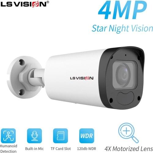 LSVISION 4MP 2MP POE IP Camera Outdoor 2.8-12mm Electric Zoom Lens H.265 Full Color Night Vision Camera CCTV Security Camera