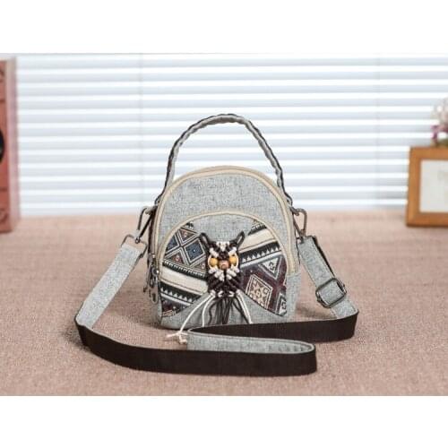 Fashion national string appliques women traveller handbags!Nice prints lady mini shoulder bags Original Multi-use canvas Carrier