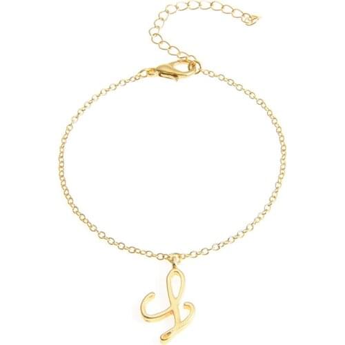 Monogram Cursive Initial L Name Bracelet Swirl English Alphabet Letter Initials Text Character Chain Bracelets Gift for Friends