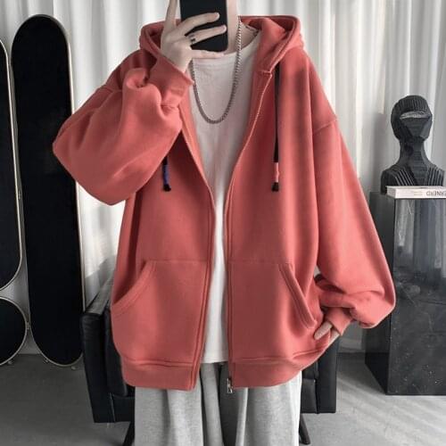 New Mens Hoodies Sweatshirts Zipper Hoodie Solid Color Hip Hop Mens Hooded Jacket Loose Track Hoodie Jacket Coat Streetwear