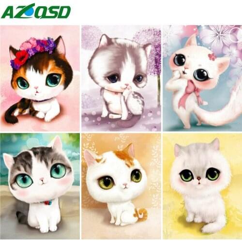 AZQSD Full Square Drill Diamond Painting Cat Cartoon Diamond Embroidery Rhinestones Picture Mosaic Sale Kids Room Decorations
