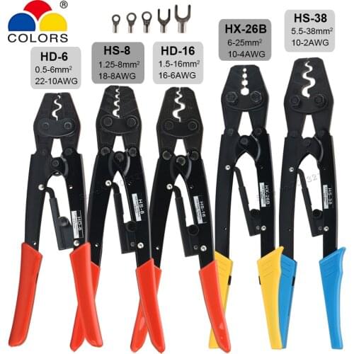 Non-insulated Terminals Crimping Pliers 0.5-38mm2 22-2AWG Bare Naked Connectors Cable Lugs Crimper Electric Crimping Hand Tools