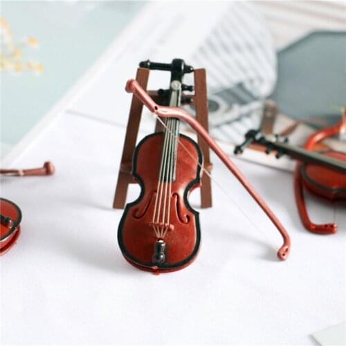 Educational Dollhouse Miniature Violin Ornament Lightweight Mini Dollhouse Violin High Simulated for Desktop