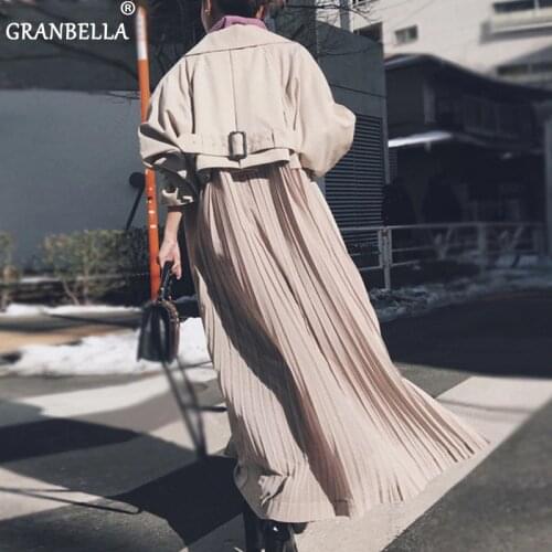 Solid Color female windbreaker coats 2020 fashion Korean pleated chiffon splice outwear loose trench coat for women thin cloak