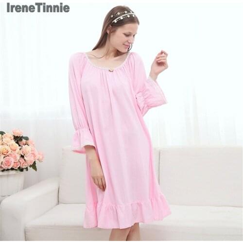 SXTHAENOO Autumn Pink Sweet Vintage Nightgowns Long Sleeve Nightdress INS Fashion Lolita Women Plus Size Sleepwear Homewear