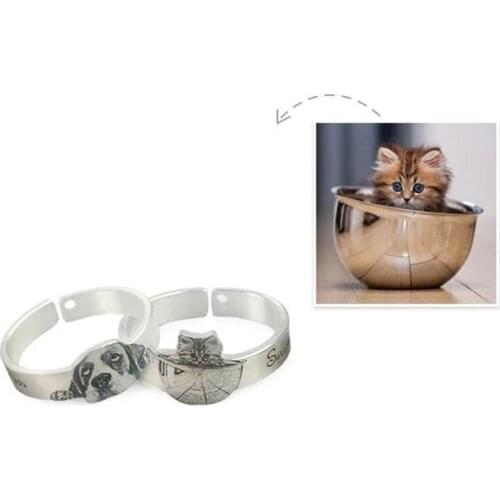 Personalize Cat Pet Silver Rings Women Jewelry Sterling Silver Open Rings Pet Photo Women Men Anillo Mujer Pet Rings Best Gifts