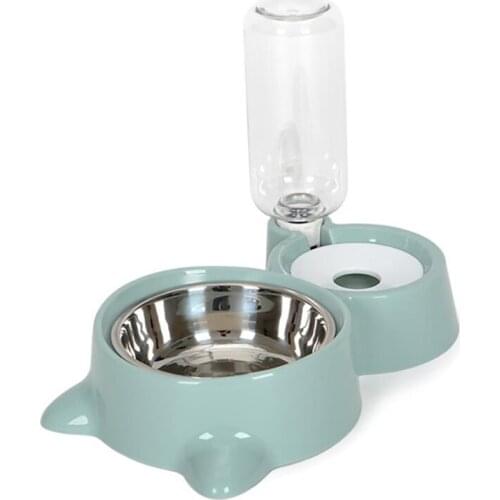 Pet Supplies Choking-proof Stainless Steel Dog Bowl Automatic Drinking Fountain Cat Feeder Dual-purpose Cat Ear Shape Puppy Eat