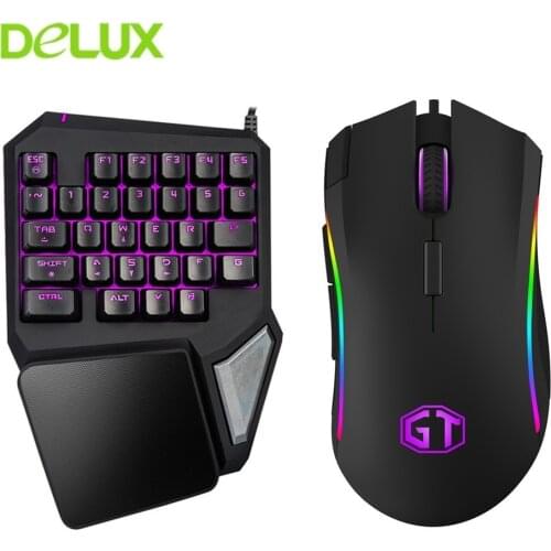Delux Wired Gaming Mouse Combo 4000 DPI With Single Hand T9 Pro Ergonomic Keypad Game 7 Backlit LED For Gamer PC Laptop Desktop