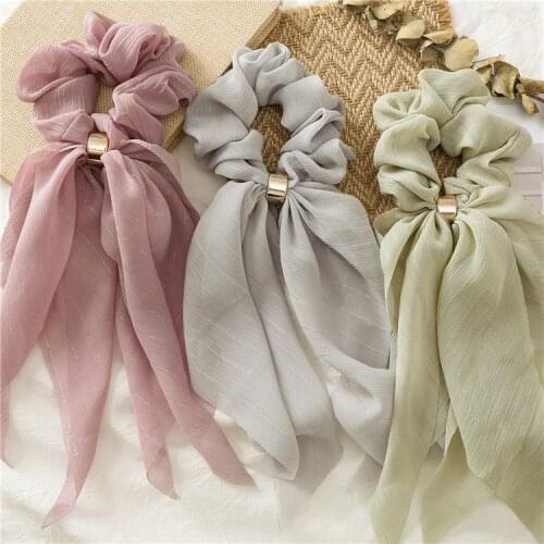 8Colors Fashion Solid Chiffon Lady Hair Scarf Scrunchies Elastic Hair Band Rope For Women Hair Ribbons Hair Accessories Gift
