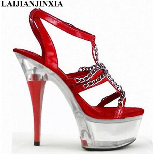 New Sexy Straps Women 15cm Ultra High Heels Clear Platform Sandals Night Club Dress Dancing Shoes Pole Dance Shoes