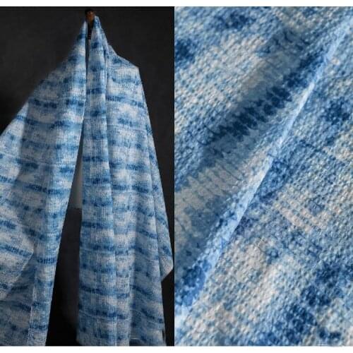 Blue and white irregular tie-dye texture cotton windbreaker creative clothing designer fabric