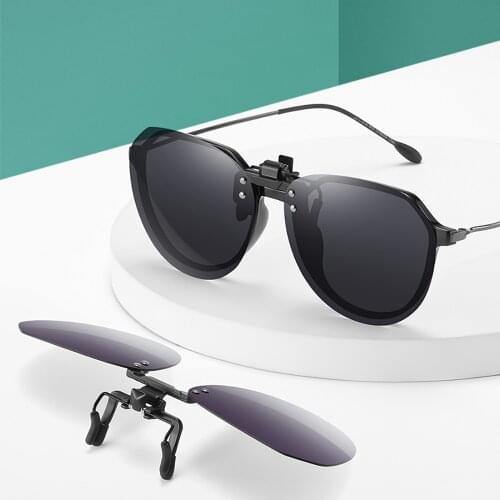 Flip Up Clip on Sunglasses Polarized Fishing Men Gredient Grey Lens Driving UV400 Big Aviation Rimless Night Vision Shades