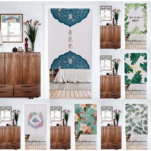 Fabric Green Plant Cotton Linen Door Curtain Bedroom Partition Curtain Kitchen Half Panel Curtain Home Curtain