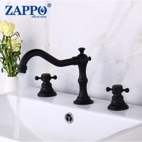 ZAPPO Matte Black Bathtub Faucet Solid Brass 3 Pcs Dual Handles Swivel Spout Bathroom Basin Sink Faucet Mixer Tap 2 Handles