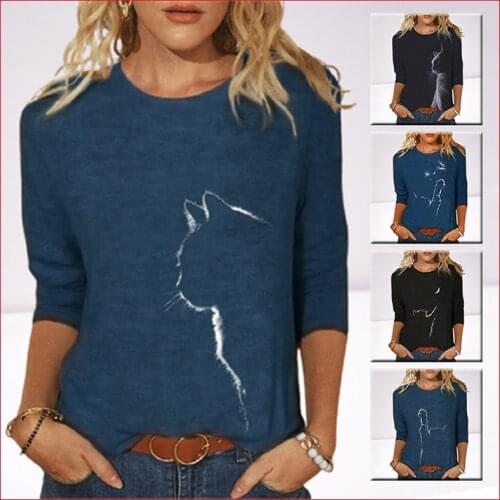 Summer Autumn Womens Clothing Funny Cat 3D Print Long Sleeve T-Shirts Ladies Fashion Oversized Casual Tops Vintage Tee Shirt