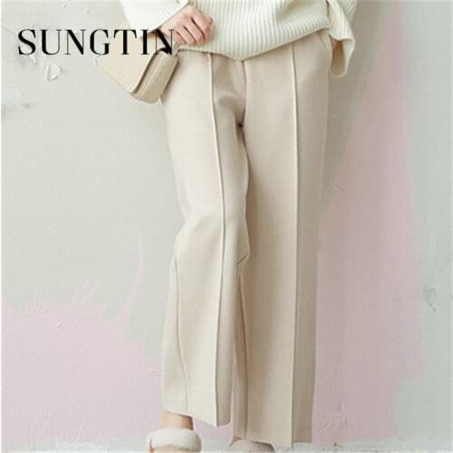 Sungtin Office Lady Solid White Black Women Soft Wide Leg Pants Elegant Autumn High Waist Female Casual Pants for Women OL Chic
