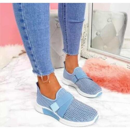 Womens casual spring crystal solid color womens mesh sports casual flat-bottomed ladies flat-bottomed ladies sneakers