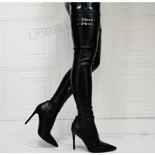 SEIIHEM Sexy Women Over Knee Boots Black Slim Heeled Boots High Elastic Shoes Woman Donne Stivali Botas Big Size 39 42 43 46 47