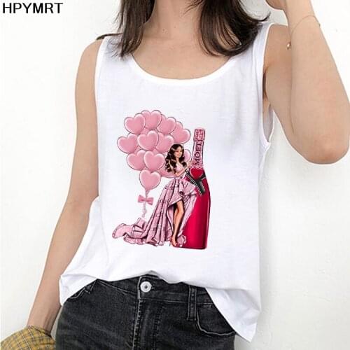 2021 New Summer Women Vest Tank Tops Shirt Fashion Champagne Balloon Beauty Harajuku Casual Print Sleeveless O-neck Female Top