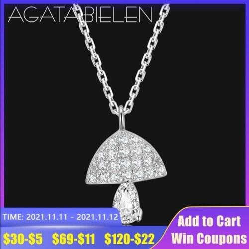 New 925 Sterling Silver Mushroom shape Clear CZ link Chain Necklace for Women Statement Necklace Wedding Femme Jewelry