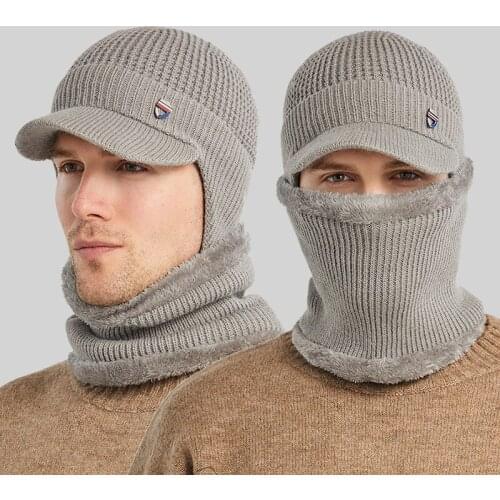 Winter Mens Warm Windproof Gorras Knitted Hat + Scarf Skullies Beanie Fishing Baseball Fashion Earmuff Balaclava