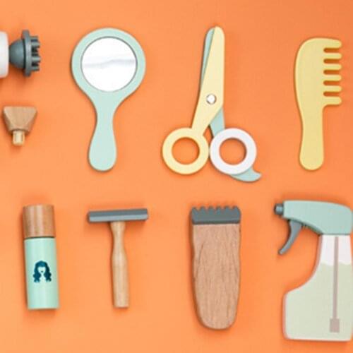 18Pcs/Set Haircut Toy Set Simulation Pretend Play Wooden Hairdressing Kit Kids Gifts for Children