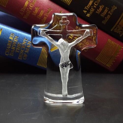 3D Crystal Ornaments Crucifix Jesus Figurines Miniatures Glass Religious Cross Crafts For Gifts Home Decoration