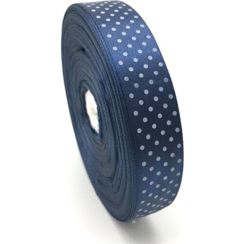 5Yards 1" 25mm Navy blue Printing Polka Dot Satin Ribbon Hair Bow Christmas Wedding Decoration DIY Sewing Craft