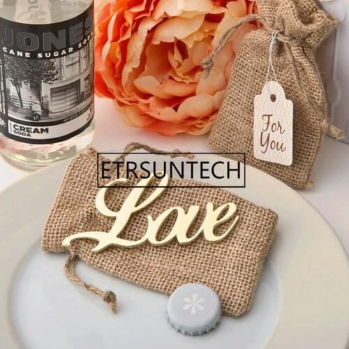 50pcs/lot Antique Gold Love Design Bottle Opener With Burlap Bag Wedding Shower Gift Favors Personalized Souvenirs