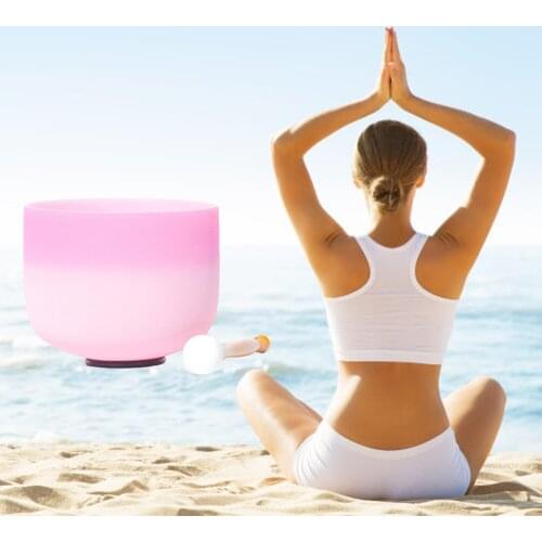 8Inch Third Eye Crown Root Sacral Solar Heart Throat Chakra Frosted Quartz Crystal Singing Bowl for Sound Healing Release Stress