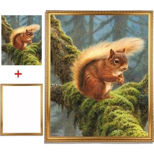 2020 NEW Framed Full Round Drill 5D DIY Diamond Painting Animal "Squirrel & Bird" Embroidery Cross Stitch Home Decor Gift