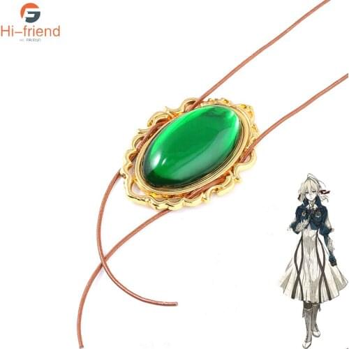 Anime Violet Evergarden Necklace Green Agate Ornament Clothing Pendant Necklace for Women Men Gift Cosplay Props