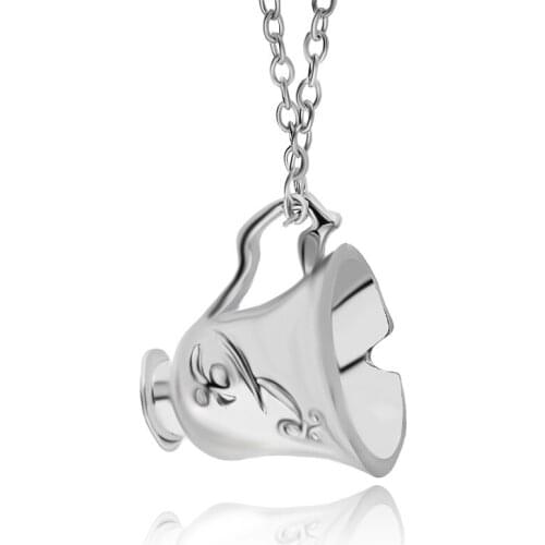 Free Shipping 24pcs/lot Once Upon A Time Rumbelle Bella Clip Tea Cup Pendant Charm Necklace Fashion Silver Plated Necklace