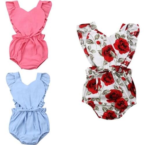 Baby Bodysuit Newborn Infant Baby Girl Ruffle Summer Sleeveless Solid Bodysuit Jumpsuit Outfit 0-24M