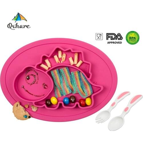 Qshare Baby Plate Spoon Set Dishes Silicone Infant Bowl Plate Tableware Kids Food Holder Tray Children Placemat baby feeding set