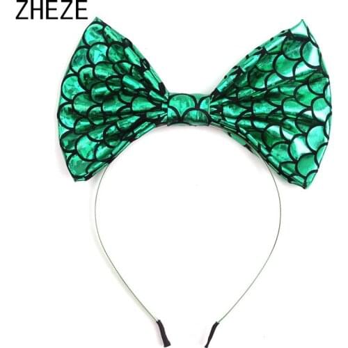 Mermaid Summer Fashion Big Metallic Hair Bow Headband Children 7'' Bow Hairband Headwear DIY Party Festival Hair Accessories