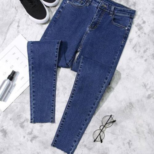 Denim Pencil Skinny Jeans Ankle-Length Pants Spring High Waist Jeans Woman Thin Slim Hips Leg Opening Tassle Jeans Elastic